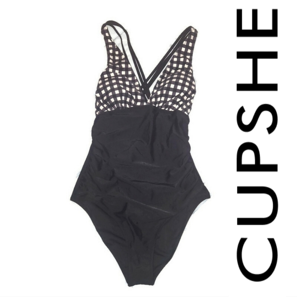 Cupshe Size Medium Black and White Checkered One Piece Swimsuit